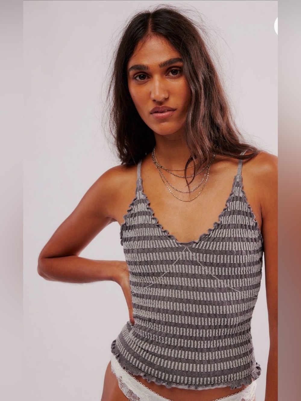 Free People Black and Gray Pucker Up Seamless Cami Tank Top